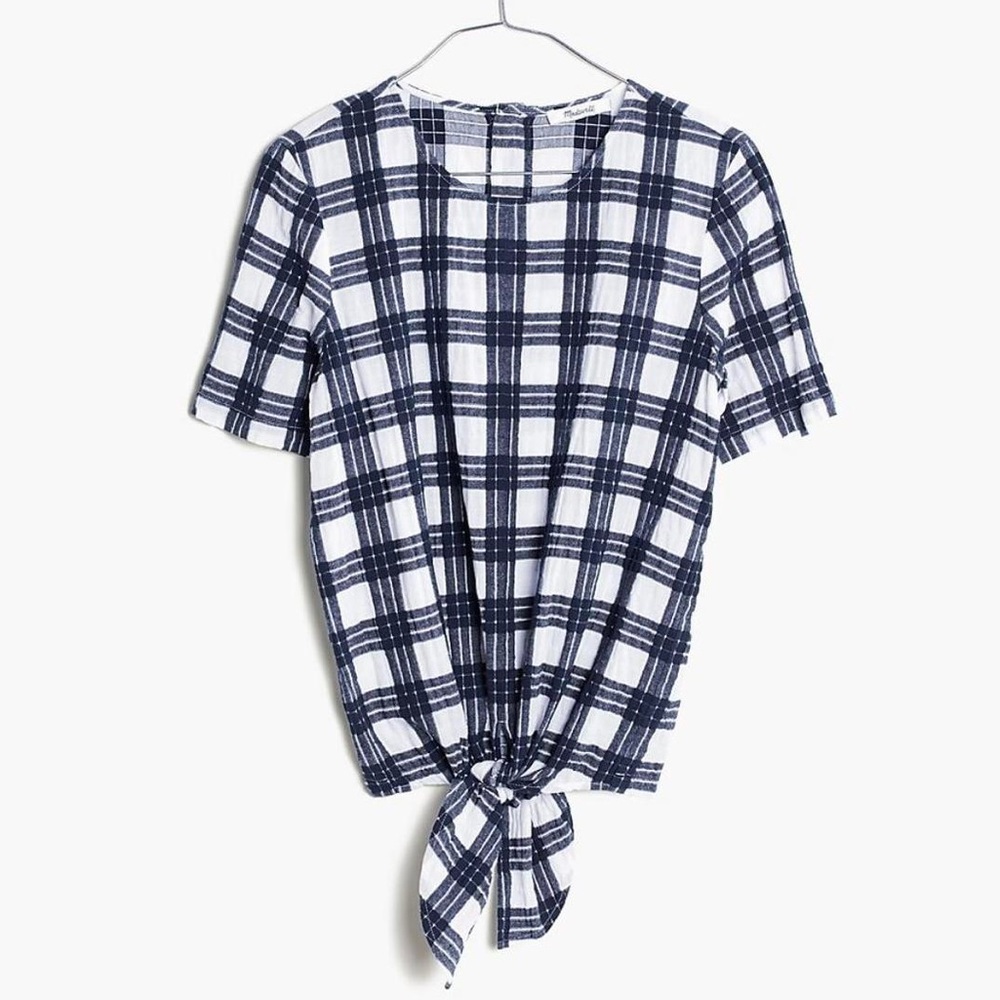 Madewell Plaid Button Back Tie Tee